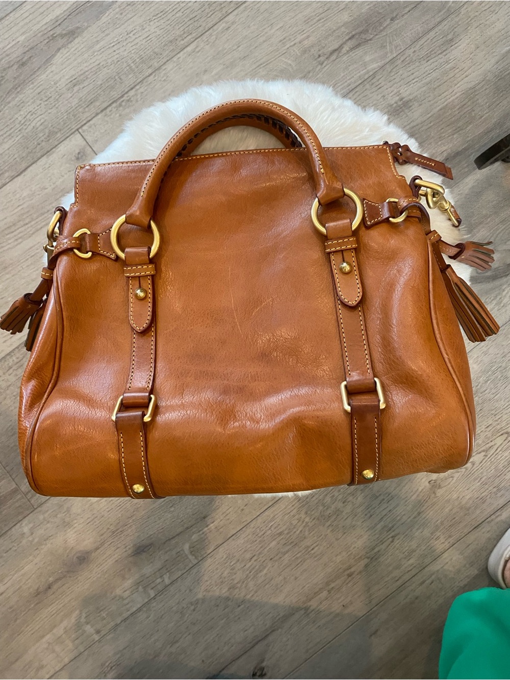 Dooney & Bourke Florentine Natural Leather Satchel with Gold Hardware - Picture 6 of 14